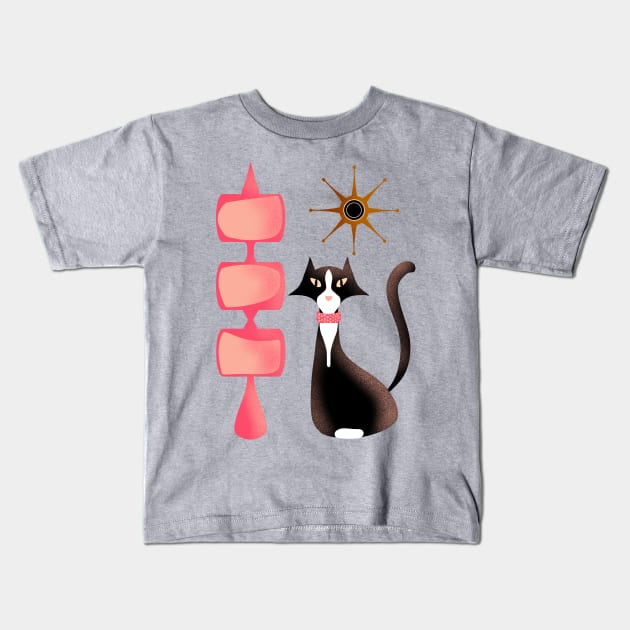 Retro Tuxedo Cat Kids T-Shirt by ksrogersdesigns